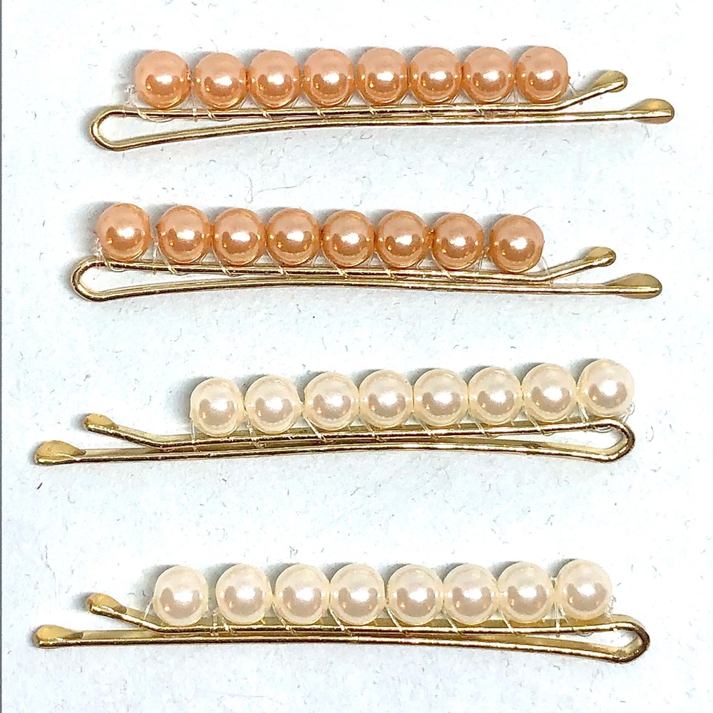 Peach and Cream Pearl “Isabella” Bobby Slide Gold Hair Pins Bundle 2 Pairs NWOT